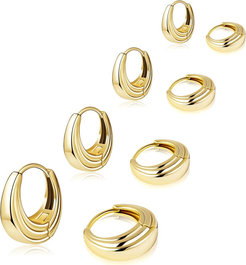 Poxtex Small Gold Huggie Hoop Earrings Set for Women Men Hypoallergenic 14K Plated Stack Cartilage Earrings, Multiple Piercing Lightweight Mini Thin Cute Dainty Trendy Jewelry Set Christmas Gifts for Women - Image 1